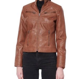 Vegan leather cognac jacket sz L